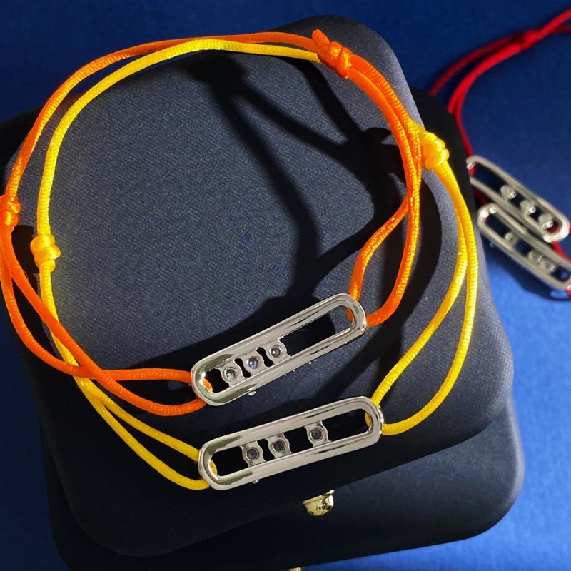 Korean Style Fashionable Glossy Oval Smart 3 Sliding Diamond Hand-Woven Hand Rope Rope Bracelet For Men And Women - Image 4